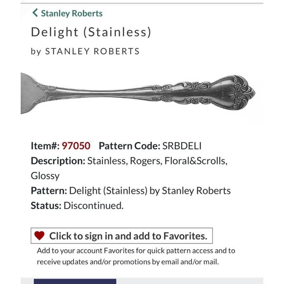 Stanley Roberts Delight Stainless Steel Floral Scrolls Flat Handle Butter Knife - Picture 1 of 3